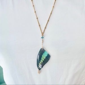 Rainbow Blue Butterly Pendant 14k Gold Necklace